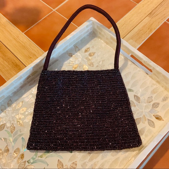 Beaded metallic plum evening bag with satin trim - Picture 1 of 4